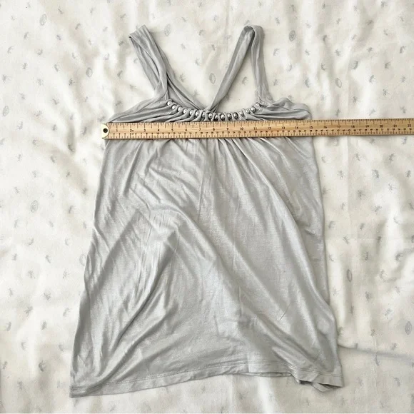 French Connection Mod Silver Halter Glam Boho Blouse w/ Beaded Detail – Medium - Picture 7 of 11